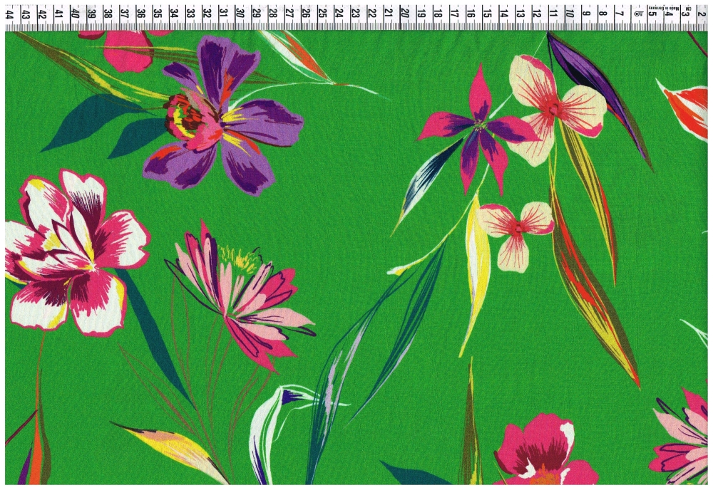 Viskose Gewebe - Blumen grün