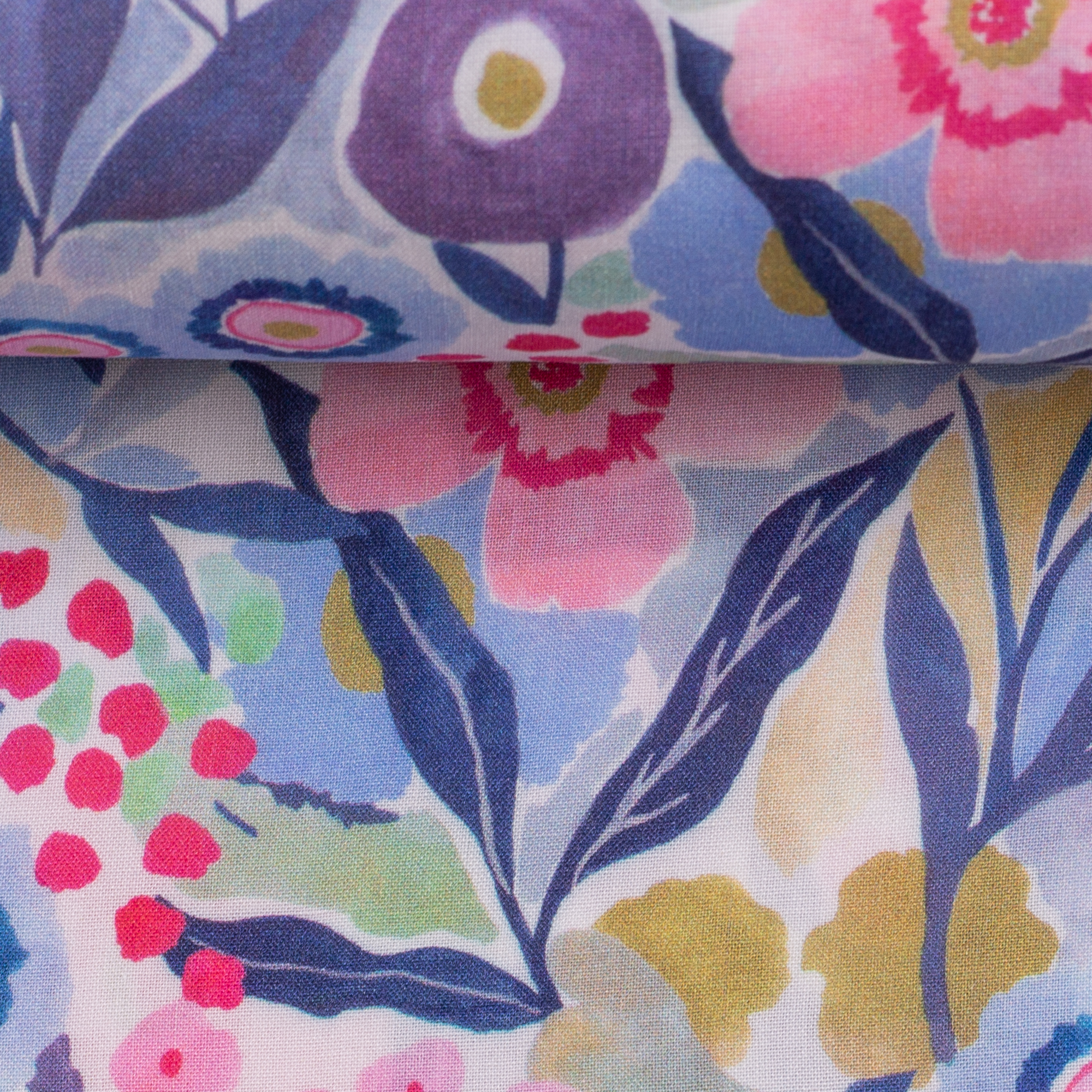 Viskose Gewebe - "Mila" Blumen groß hellblau rosa