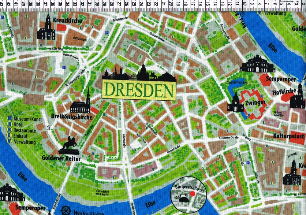 Dekostoff - Stadtplan Dresden by Nähstübchen Emily