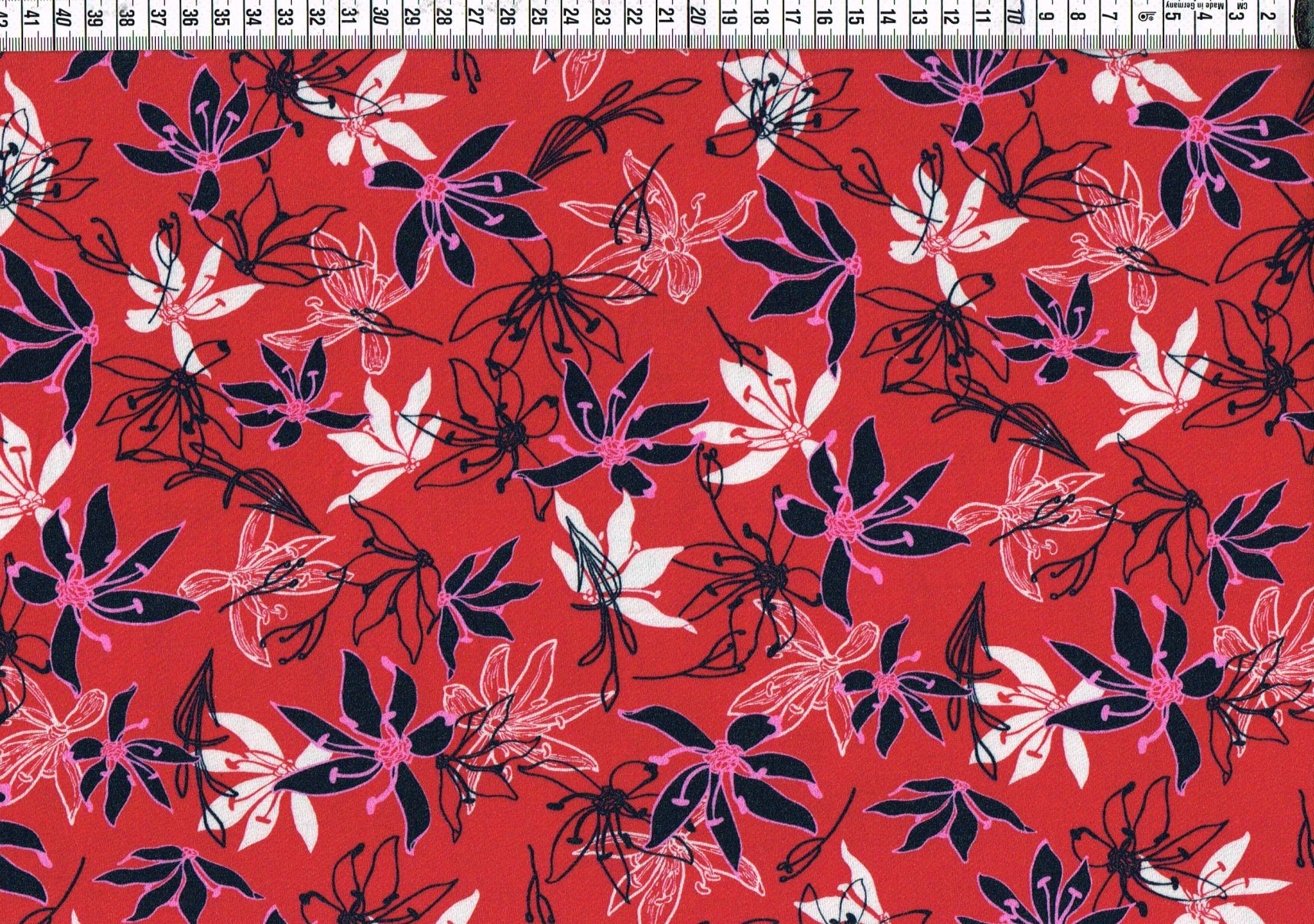 Viskosejersey - Blüten grafisch rot