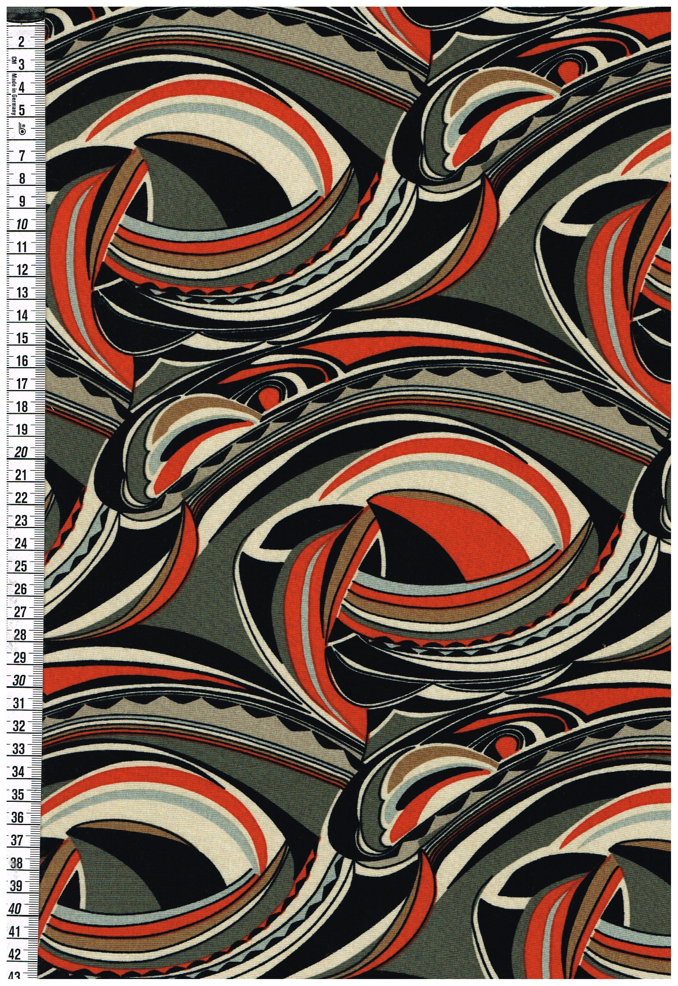 Viskosejersey - abstrakte Wellen - orange-grau